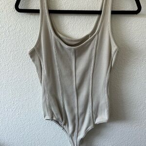 Beige Ribbed Bodysuit